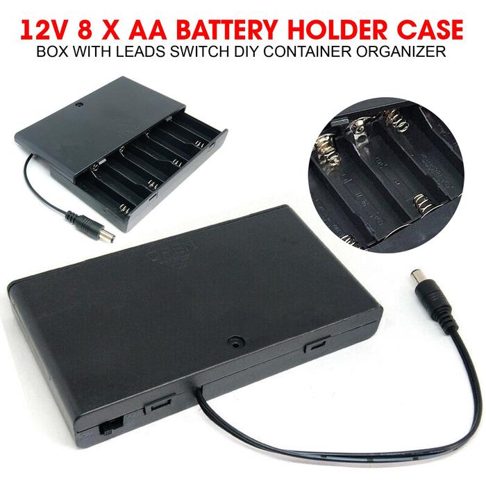 12V 8 x AA Battery Holder Case Box with Leads Switch DIY Container Organizer Black 2*7cm/4.27*2.75 i