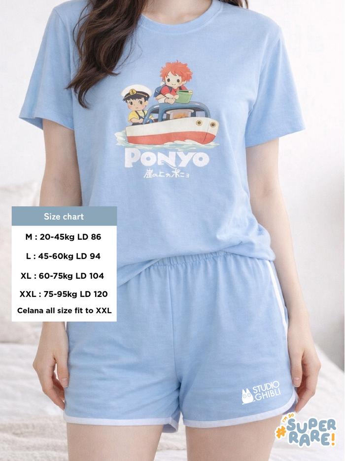 Super Rare - ONE SET STUDIO GHIBLI - Setelan Piyama Baju Kaos Santai Wanita Katun Lengan Pendek Cela