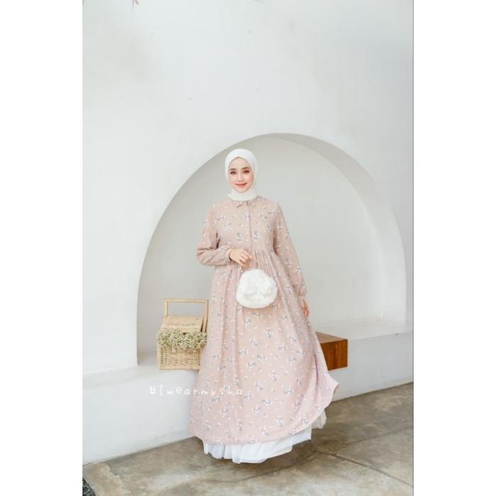 Mysha Iwearmysha Gamis Kerja Formal Motif Bunga Premium Terbaru Dress Korean Style Kekinian Size S-X