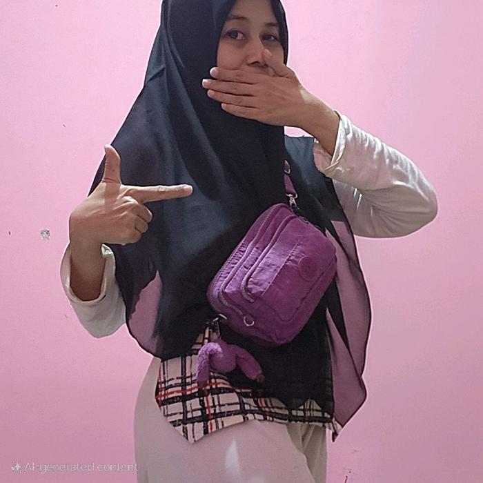 Preloved KIPLING MERRYL Auth/Original Tas Sling Mini HP Nylon +Monyet +talpan Ungu/Maroon/Burgundy 1