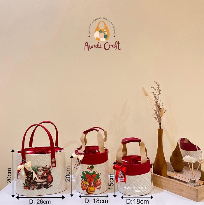 Tas Hampers Anyaman pandan Natal Modal Oval Bulat Gratis Hangtag Dan Vita Cocok Untuk Isian Hampers