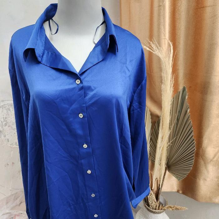 Urban&CO pb atasan kemeja wanita biru glow polos uk L
