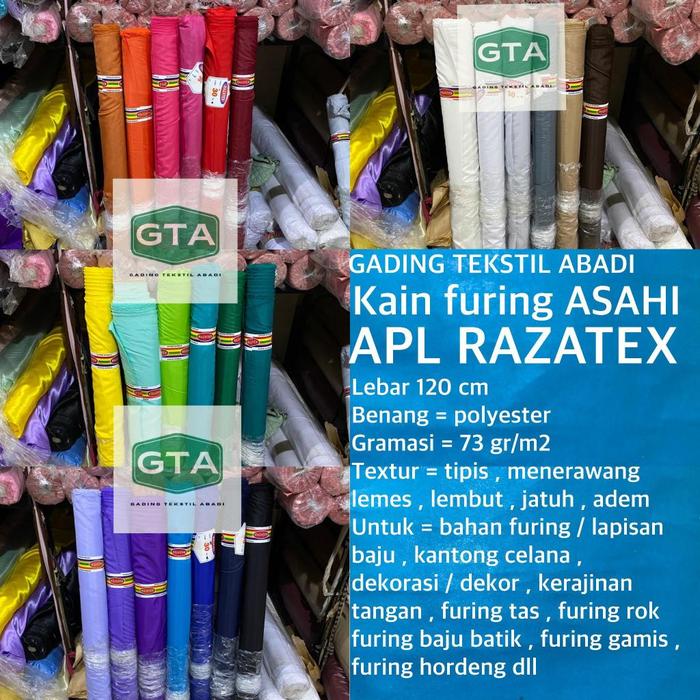 ( Per 1 Roll ) KAIN FURING ASAHI APL BAHAN LAPISAN TAS ROK BAJU GAMIS BROKAT SATIN HYCON TILE BATIK