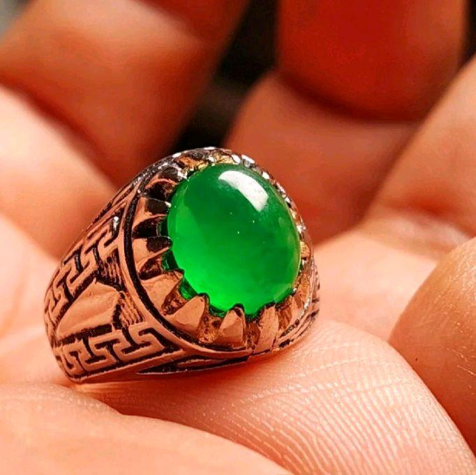 Cicin batu pria giok burma kristal natural ring alpaka super cakep