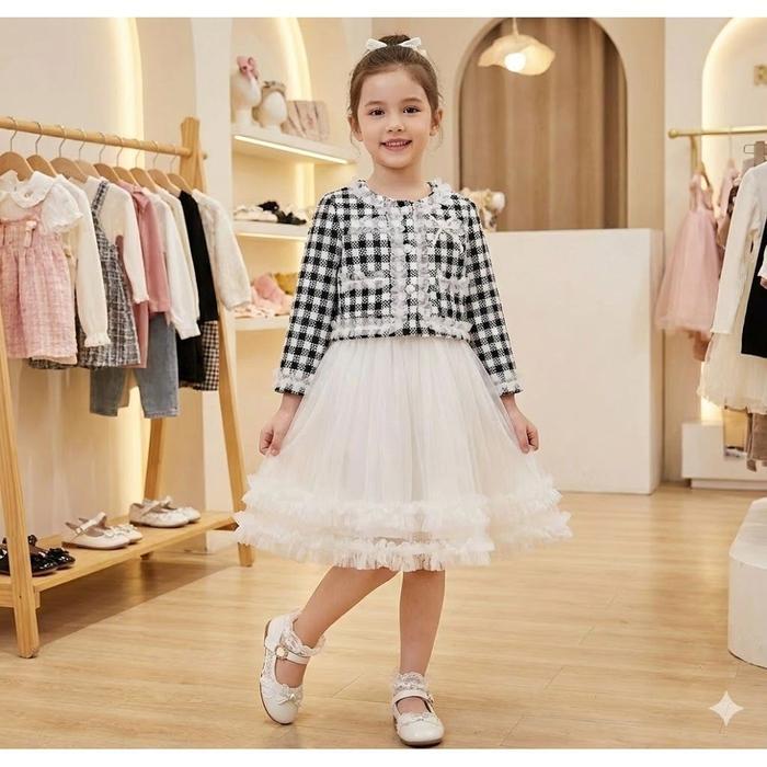 Usia 3,4,5,6,7Th D2In1-628 *L2If-Dress 2In1 Tweed Blazer Tile Rempel Terbaru !!!