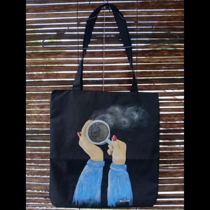 Totebag Lukisan Tangan Kopi Biru