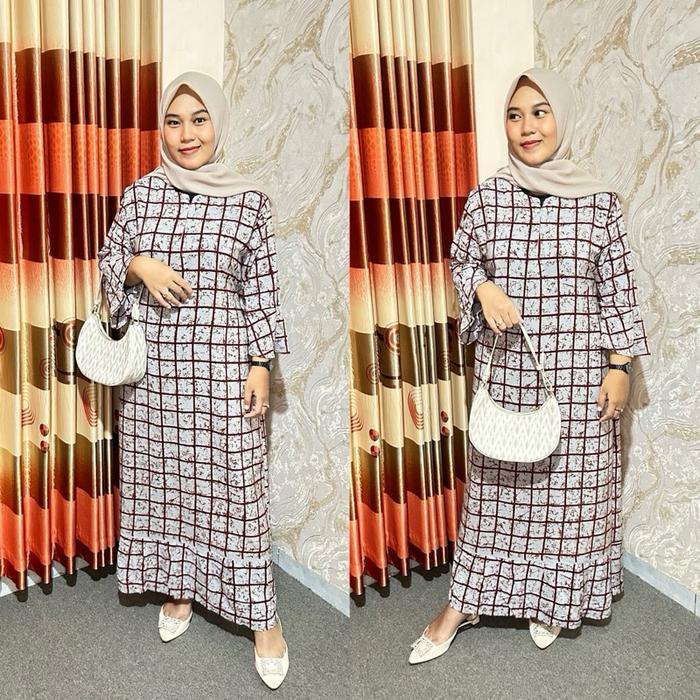Rahma Square Longdres Midi Jumbo Ld 120 lengan terompet 3/4 Kain Rayon Adem Tebal Busui Ibu Hamil Me