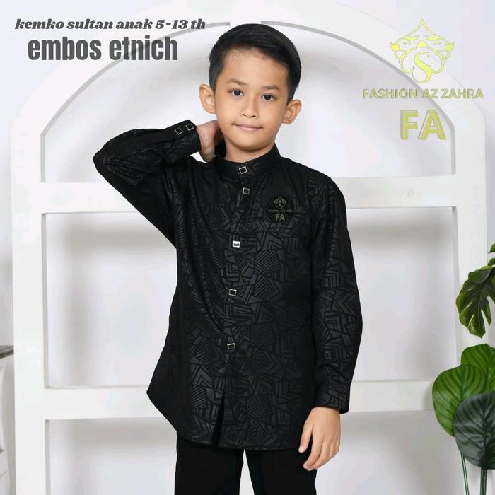 Baju Koko Anak Laki-Laki Motif Etnik Embos Lengan Panjang Kain Nyaman