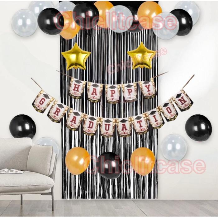 Balon Set Paket dekorasi happy graduation simple / paket dekorasi wisuda / paket dekorasi kelulusan