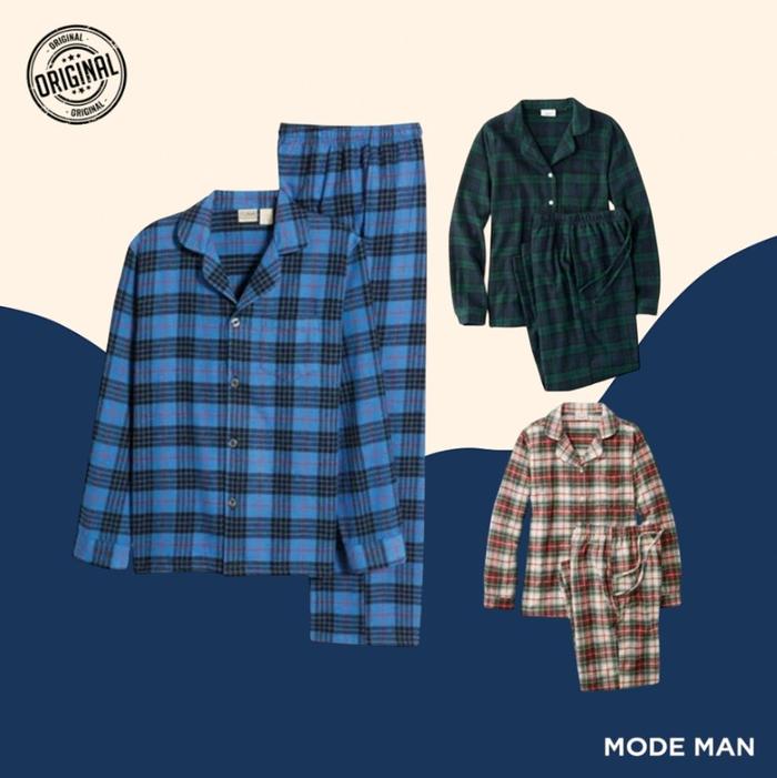 LL Bean Men's Scotch Plaid Flannel Pajamas – Piyama Pria Katun Flanel, Piyama Hangat & Nyaman, Set A