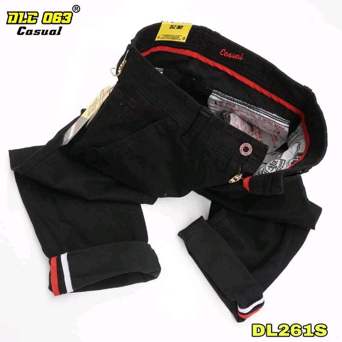 Celana Kanvas Pria Panjang DLC 063 Standar Reguler Polos Hitam - Stretch, Slim Fit, Formal, Kantor, 