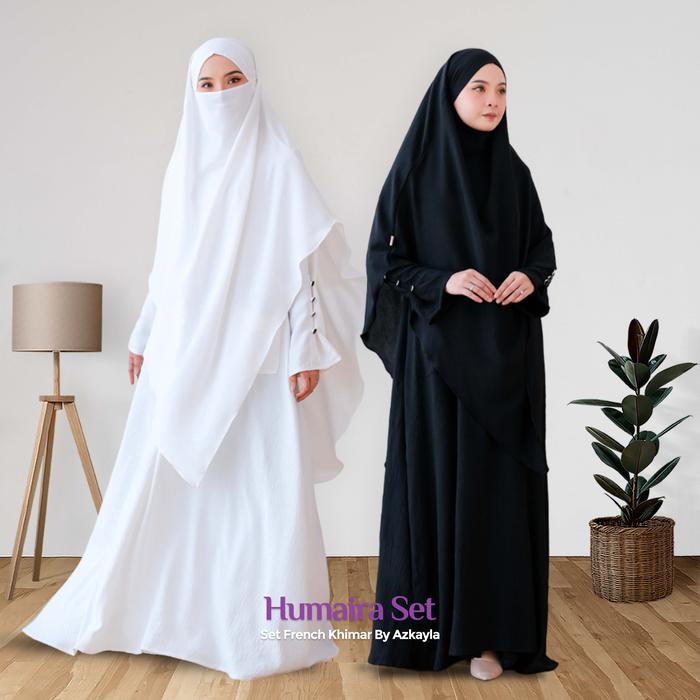 Azkayla.id Humaira Abaya Set French Khimar Gamis Umrah Haji Wanita Muslim Busui Ariflow Premium Adem