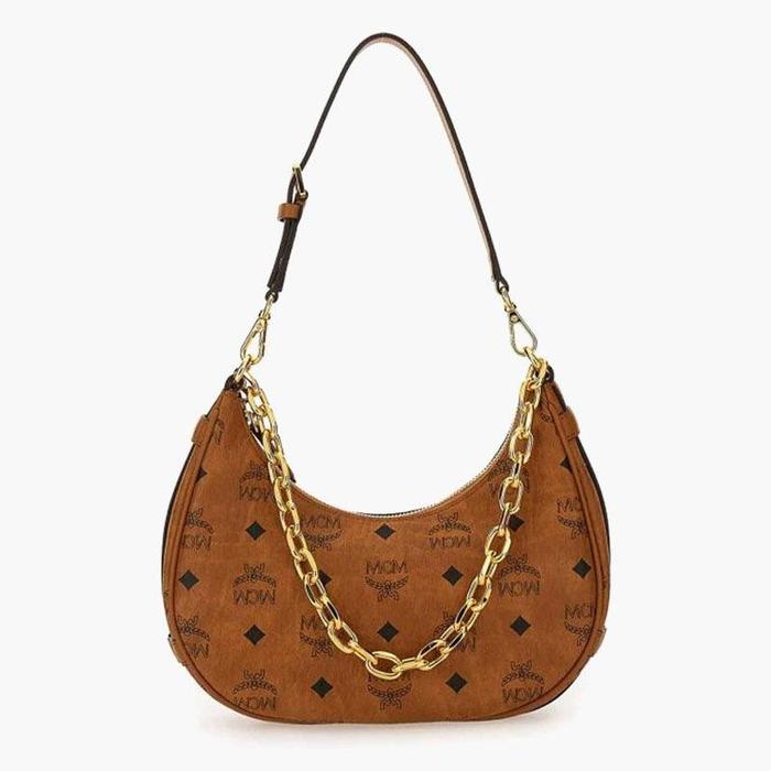 MCM Aren Chain Hobo Bag in Cognac
