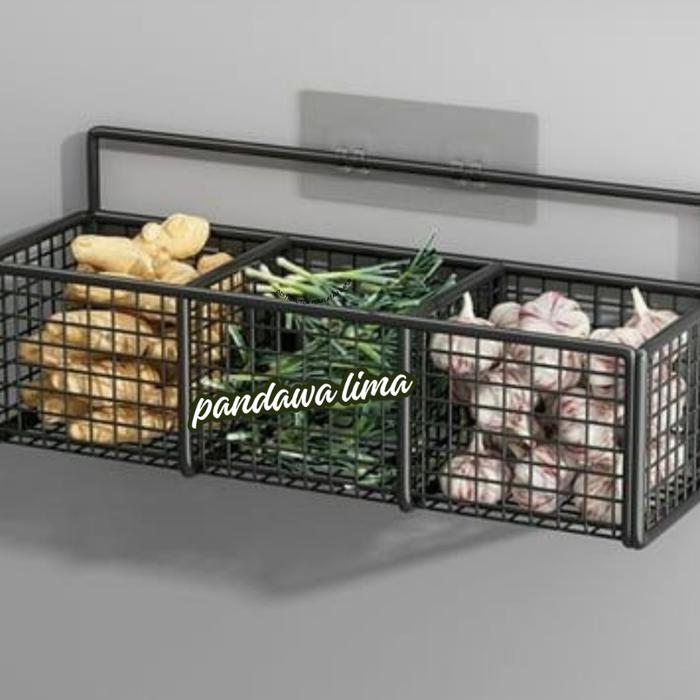 Rak Keranjang Jaring Tempat Penyimpanan Bumbu Dapur Rak Bawang Dan Cabe sekat 3 dan 2