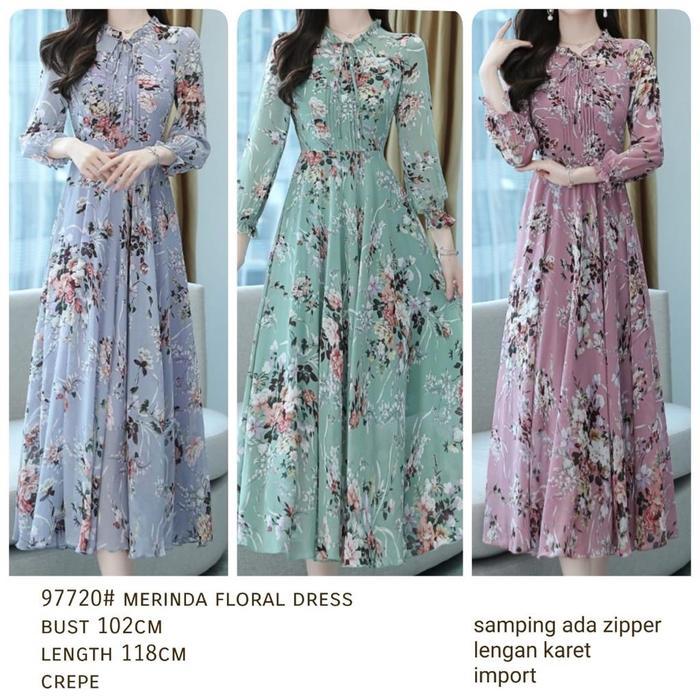 Dress Merinda Floral Premium Import TM 97720 original Three M gaun gamis wanita muslim oversize besa