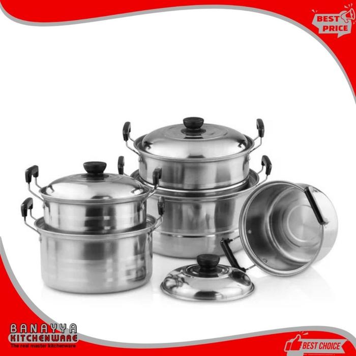 panci set kingko 555 stainless isi 5 set + steamer