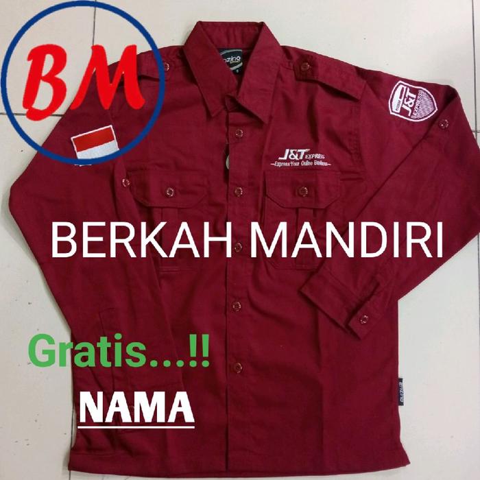 Kemeja premium J&T express marun tangan panjang kantong dua full bordir