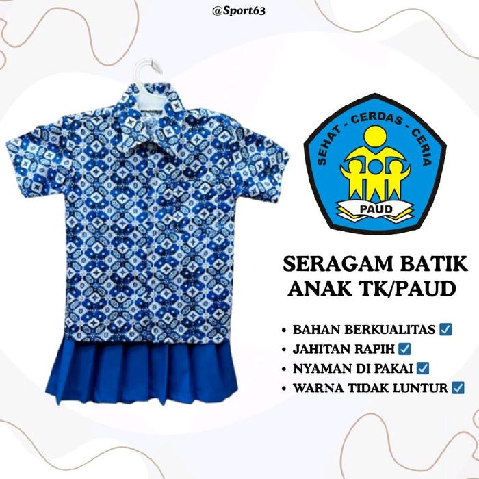 Seragam batik anak Tk/Paud/ Stelan batik anak tk/Paud/Seragam batik anak Tk lengan pendek/Seragam ba