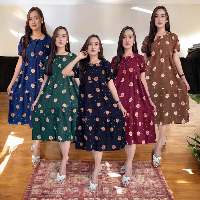 Daster VAVA Katun rayon dunia tek 8454 Dress Lengan pendek motif BUBGA