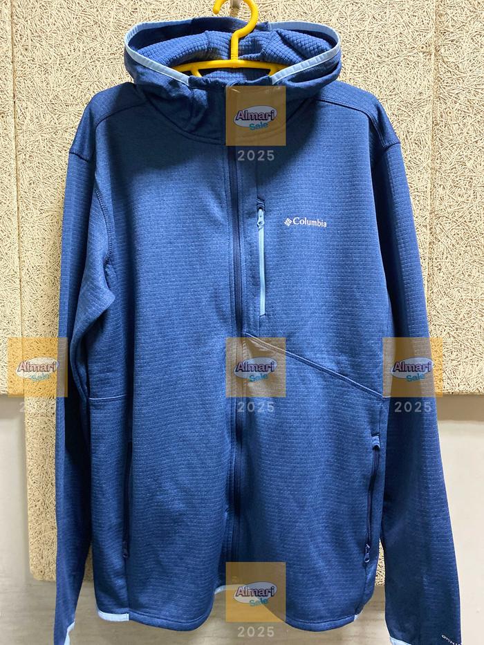 Columbia Fleece Grid Jaket Midlayer, Size M Mens L:57 cm P: 72 cm, Warna Biru