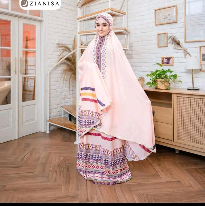 Mukena Zianisa Ori Muslim Dewasa Katun Mukenah Rayon Motif Cantik Hitam