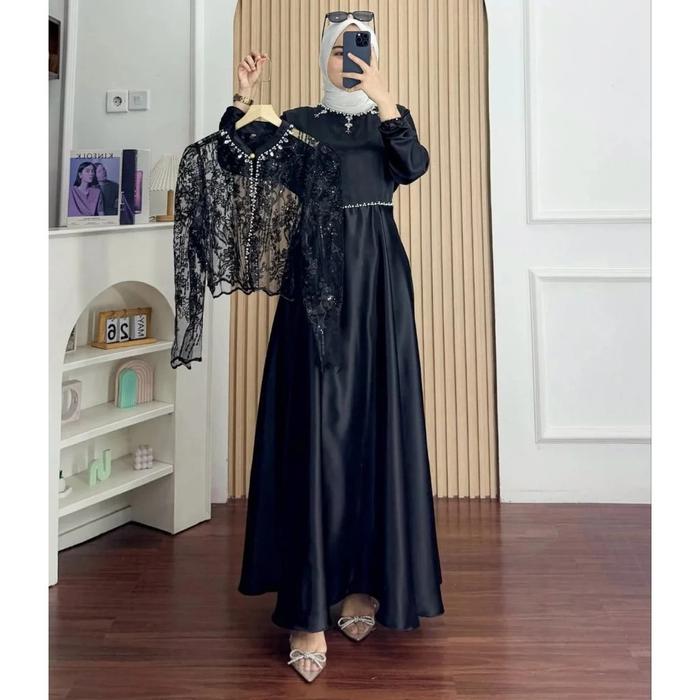 NEW Gamis Pesta Mewah Sakura Dress BO Size M L XL XXL XXXL Bahan Silk Premium Mix Brukat Aplikasi Pa