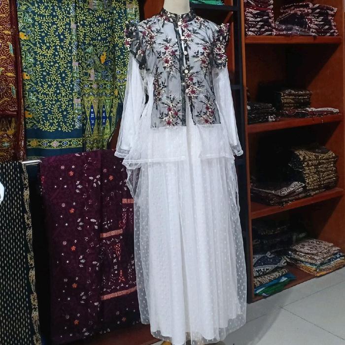 10. Gamis tile polkadot 2in1 Dress Lebaran Pesta Wanita Dewasa Syari Mewah