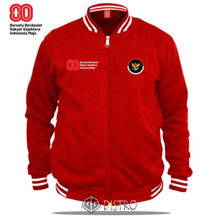 COD - Jacket Unisex Hut RI Ke 80 Tahun Baseball Sleting Jacket Varsity Garuda Bulat Edisi Terbaru 20
