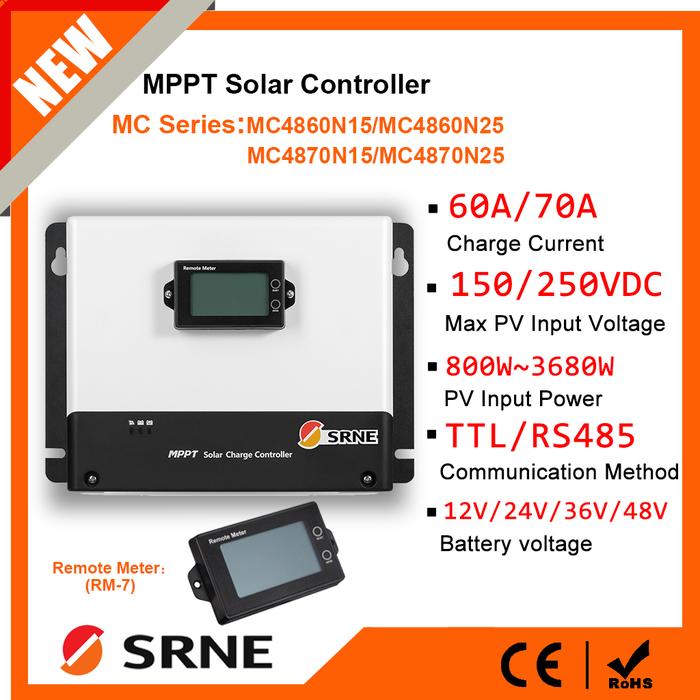 SRNE MPPT 60A 70A PV MAX Input 250VDC Solar Controller PV Regulator
