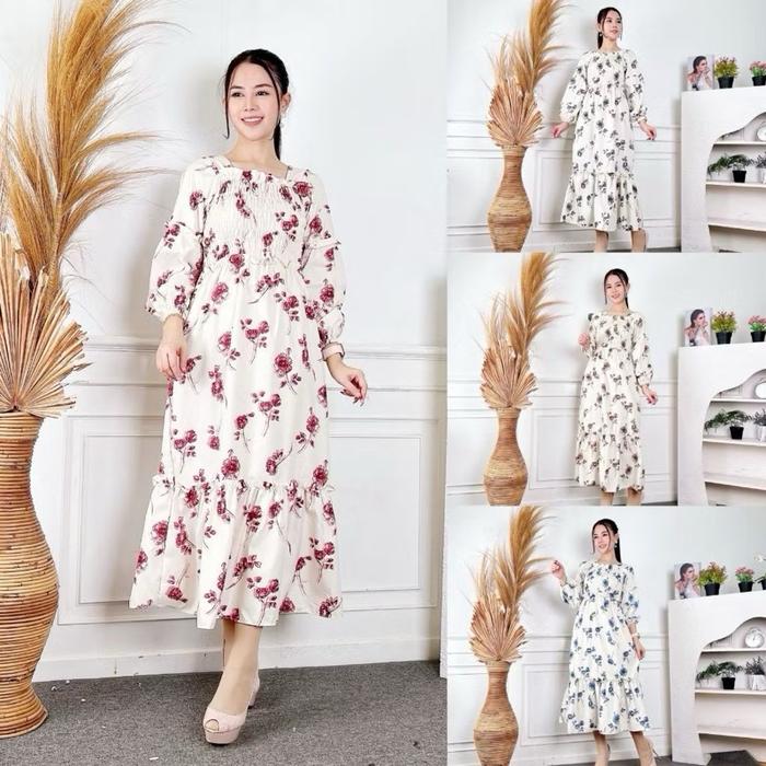 Dress Andini Wanita / Dress Motif Bunga Jumbo
