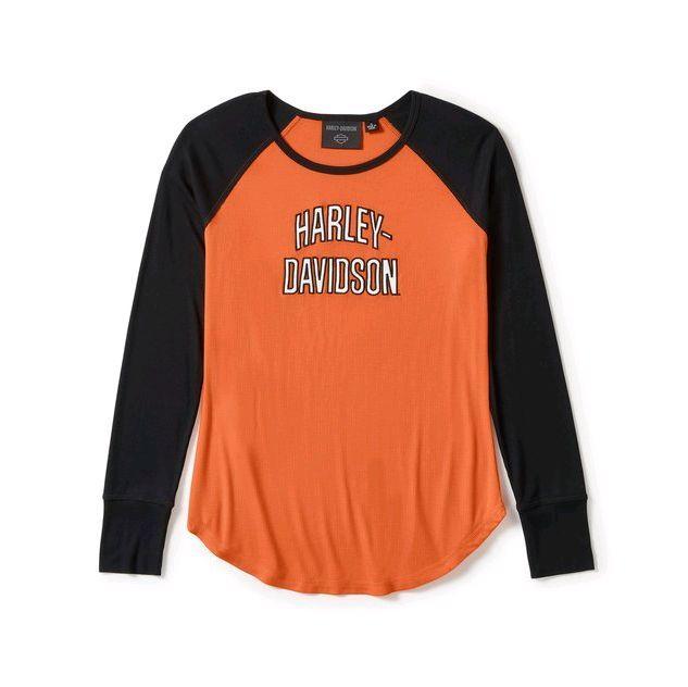 Long Sleeve Tee Harley-Davidson Women'S Essential Arched Font Orange Black | Kaos Lengan Panjang Wan