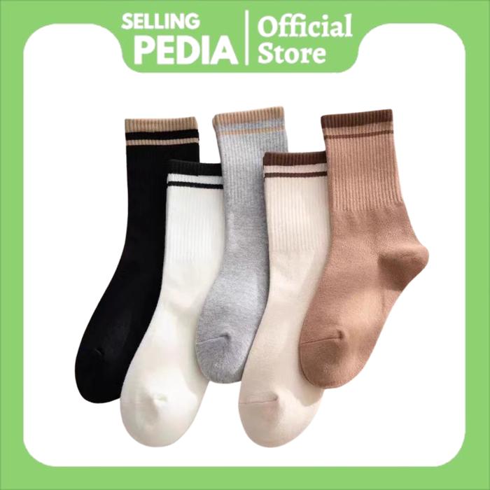 SP KK588 Kaos Kaki Panjang Unisex Kaos Kaki Polos 2 Garis Pria Wanita Socks Korean Fashion