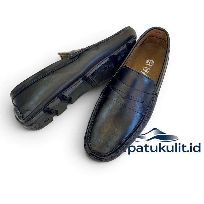 Skaid Sepatu Pansus Pria Kasual Sol Tanam Full Kulit Slipon Antislip Santai Sol Datar Karet Flat