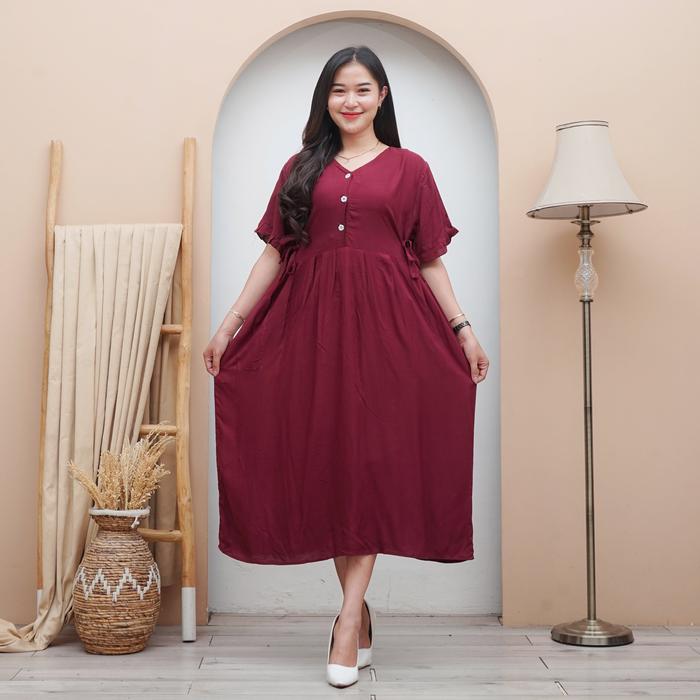 Luna Dress Daster Rayon Polos Kancing Depan Busui Terbaru Nyaman