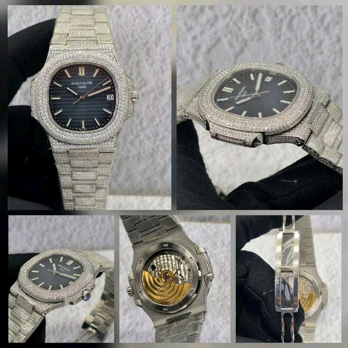 Jam Tangan Pria Simple PPlPatek Philippe Nautilus 5711 Diamond Automatic Movement Swiss Factory Navy