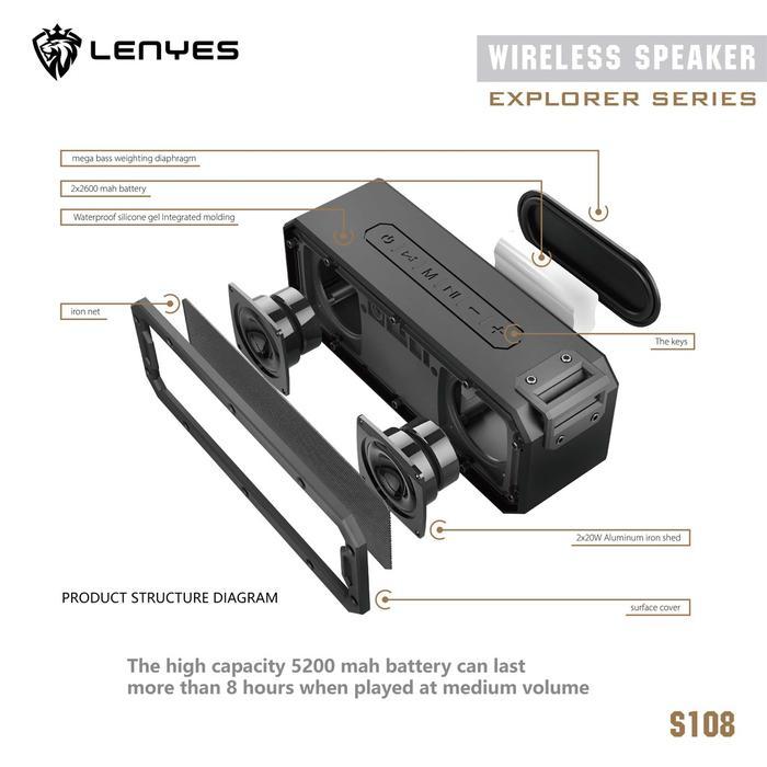 LENYES S108 40w waterproof ipx7 outdoor wireless bluetooth hifi stereo