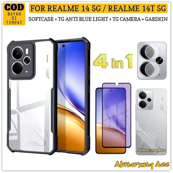 Paket 4in1 Casing Realme 14 5G Realme 14T 5G Softcase Tempered Glass Full Anti Gores Camera Garskin