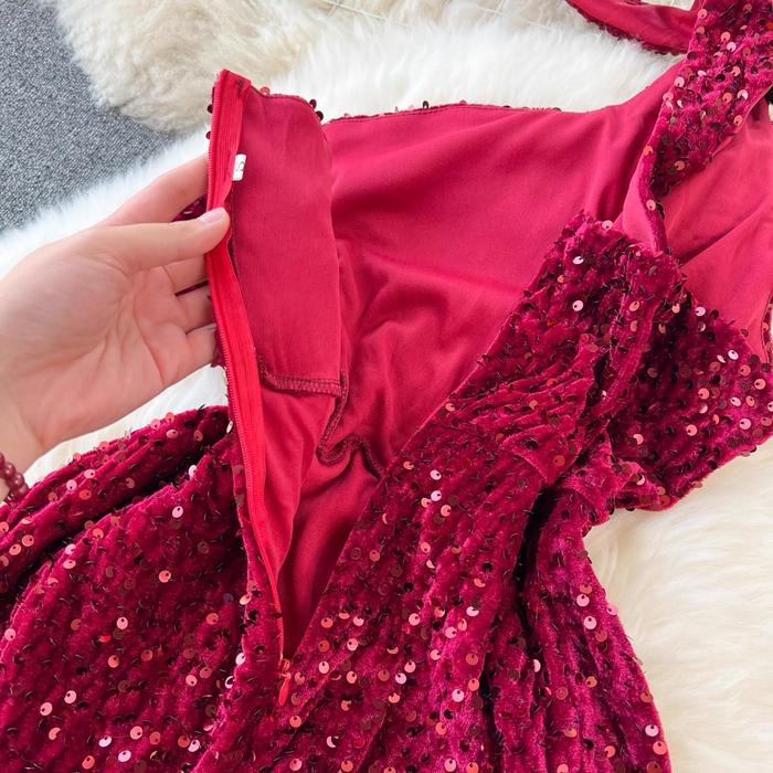 ��CUTTING BESAR��BIG SIZE JUMBO Merissa Velvet Sequin Maxi Dress Pesta Fair L3