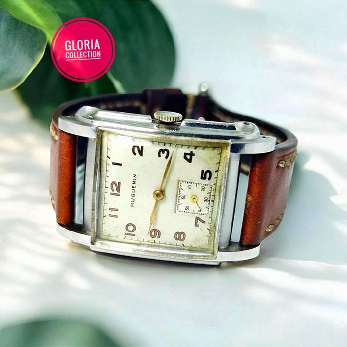 Huguenin hamilton tank 1940 no oris omega tissot waltham elgin mido rado bulova baume jam vintage