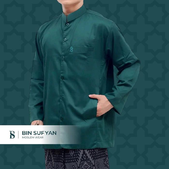 Bin Sufyan - Koko Semi Jas Hijau Botol Bordir Teropah Nabi Muslim Baju Pria Hitam Dewasa Panjang Toy