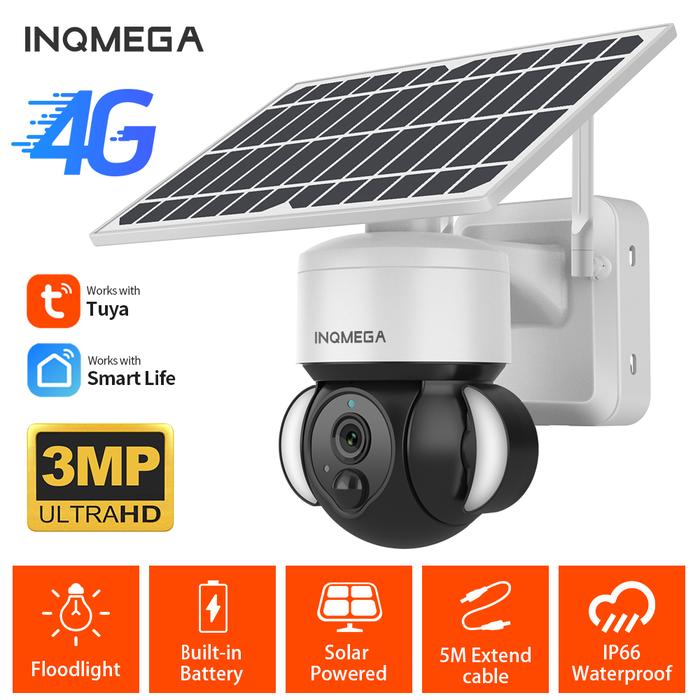 INQMEGA 3MP Solar 4G Camera Solar Panel Outdoor Monitoring CCTV