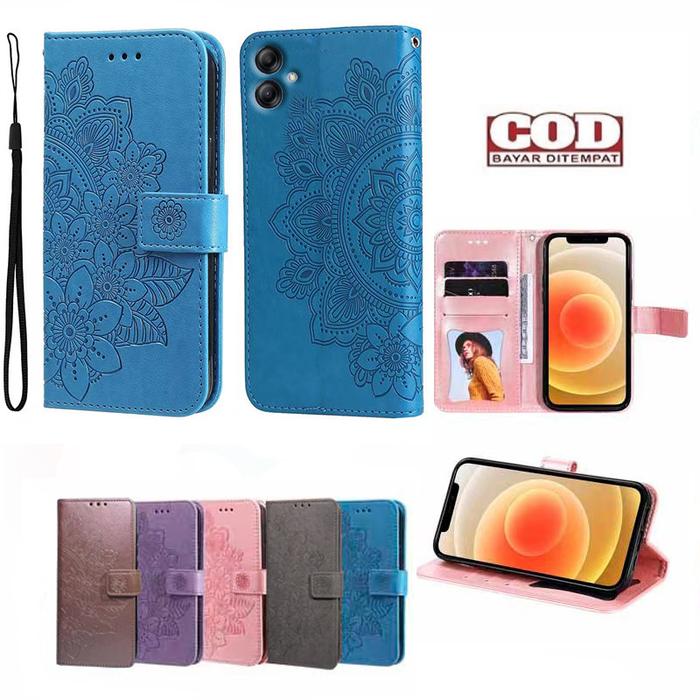 Samsung Galaxy A04E Leather Case Casing dompet Flip Motif Bunga matahari PU Dompet Keranjang Slot Si