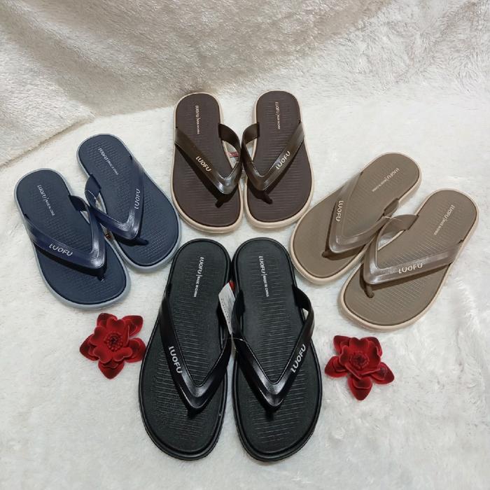 Luofu Sandal Japit Pria Karet - Tersedia Warna Biru, Coklat, Hitam & Beige - Size 40-44 - Sandal Jep