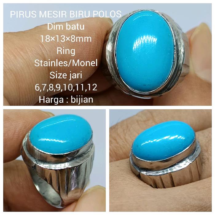 CINCIN STAINLES BATU PIRUS MESIR BIRU FANCY POLOS LAWASAN NATURAL D18
