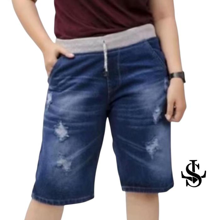 Eljes Celana pendek jeans pria Rip Celana pendek pria Karet