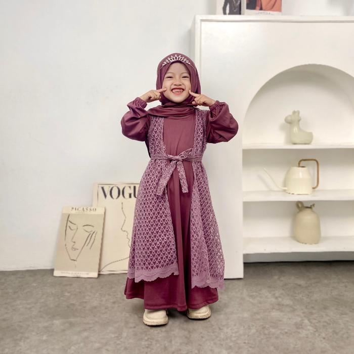 Gamis anak brukat zea set hijab