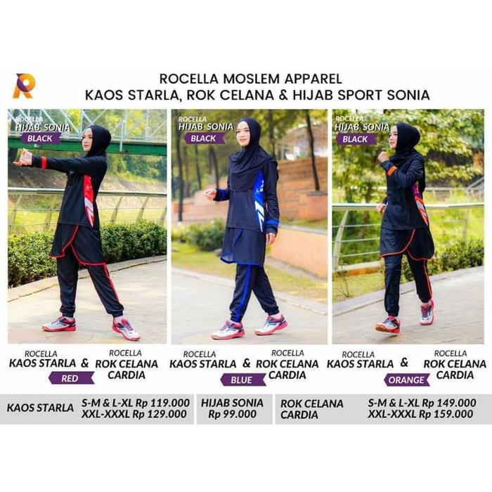 Pakaian Olahraga Wanita Baju Olahraga Muslimah Rocella Kaos Starla Rok Celana Cardia Hijab Sport Son