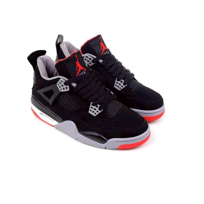 SEPATU SNEAKERS  PRIA JORDAN 4 RETRO BLACK WHITE RED 100% ORIGINAL BNIB