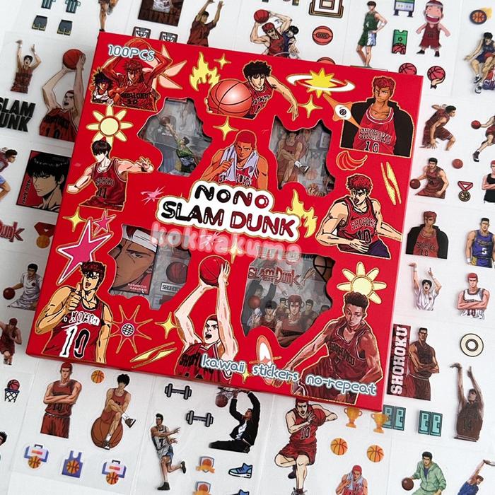 NONO SLAM DUNK Aesthetic Sticker Box Set isi 100 Lembar 2D Stiker Anti Air Waterproof Deco untuk Ana