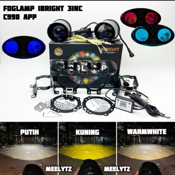 IBRIGHT - Sepasang Foglamp 3inc IBRIGHT Upgrade Honda dan Toyota Blue Lens C990 Bonus Breket Fogla